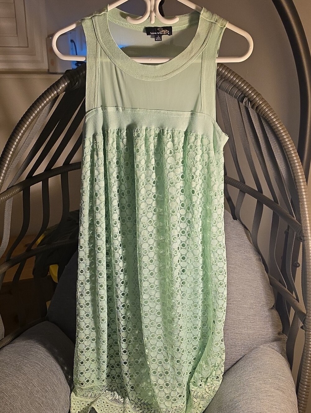 a.n.a Mint Green Lace Overlay Sleeveless Shift Dress
